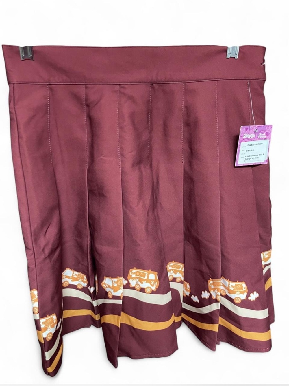 Pleated Maroon Mini Skirt with Van Border Print